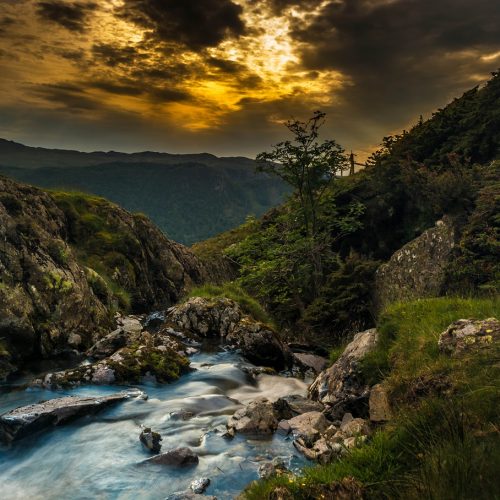 water, waterfall, lake district